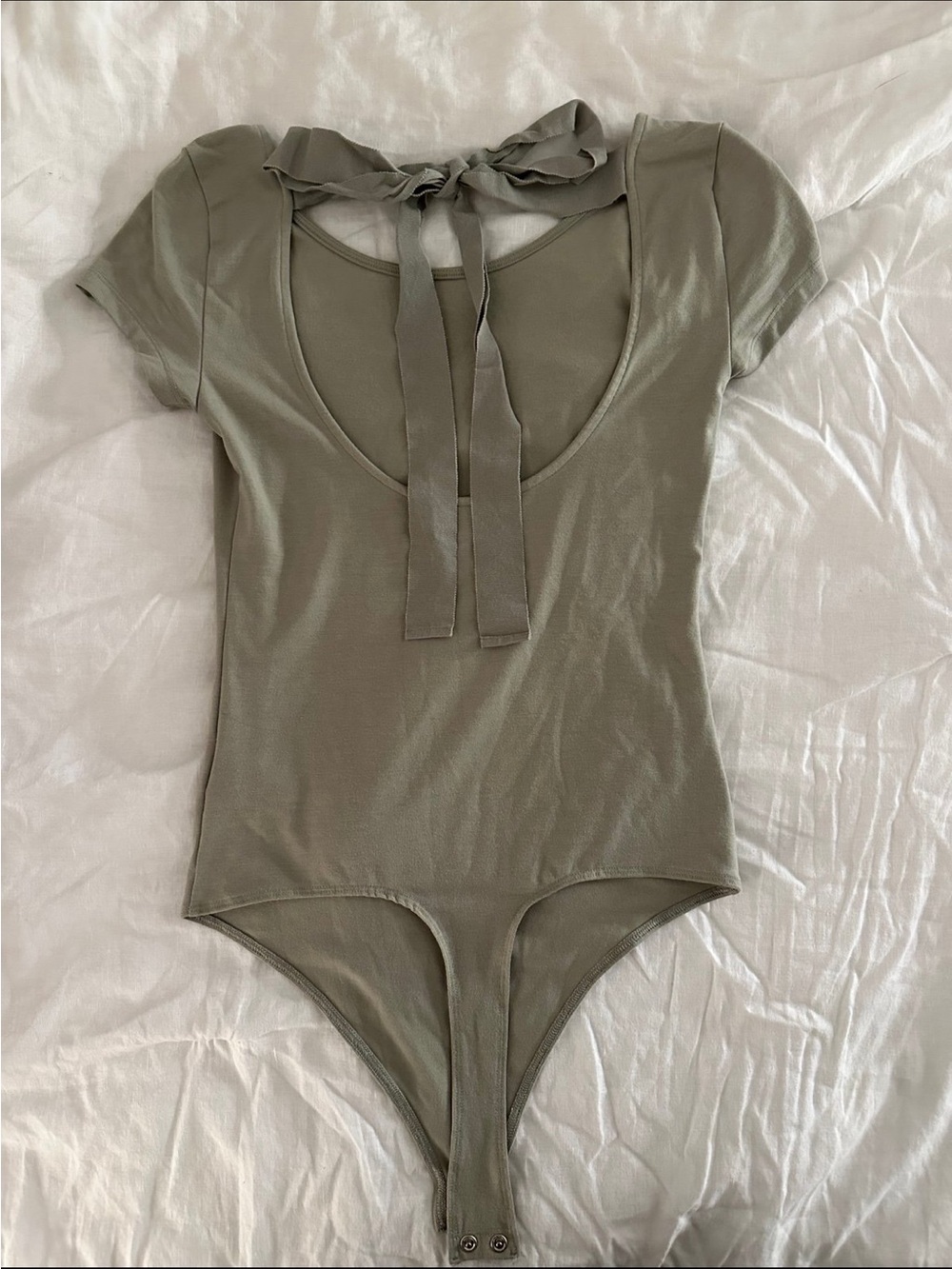 American Eagle Tie-Back Scoop Neck Bodysuit - Olive Green
